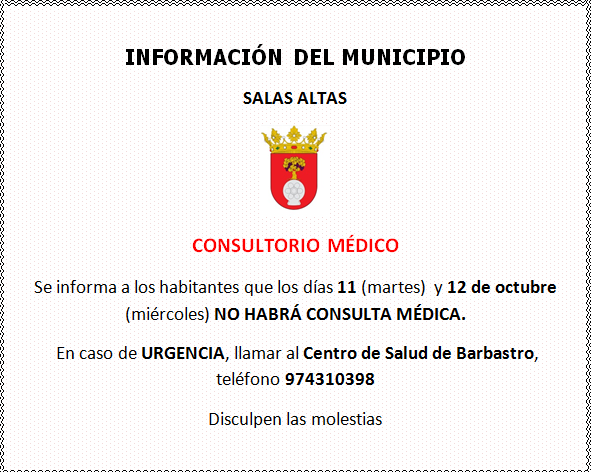 Imagen Consultorio médico cerrado los días 11 y 12