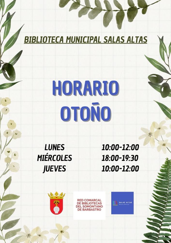 Imagen: Cartel horario Biblioteca Municipal de Salas Altas