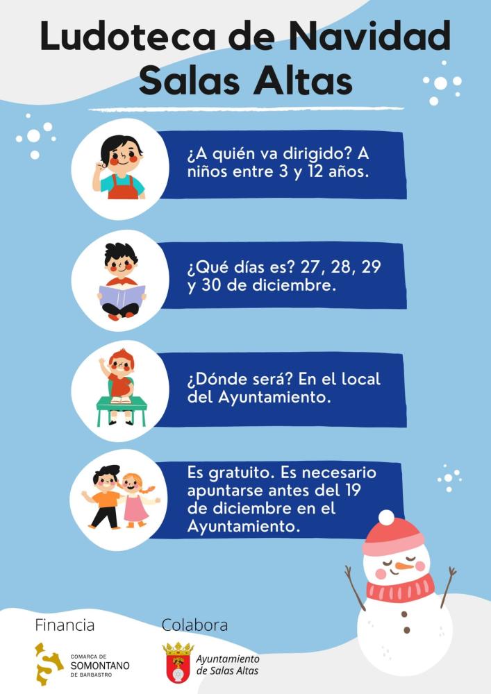Imagen: Cartel informativo del servicio de ludoteca en Salas Altas para Navidad 2022