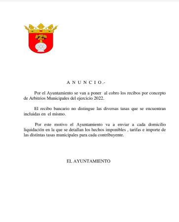 Imagen Anuncio. Recibos por Arbitrios Municipales 2022