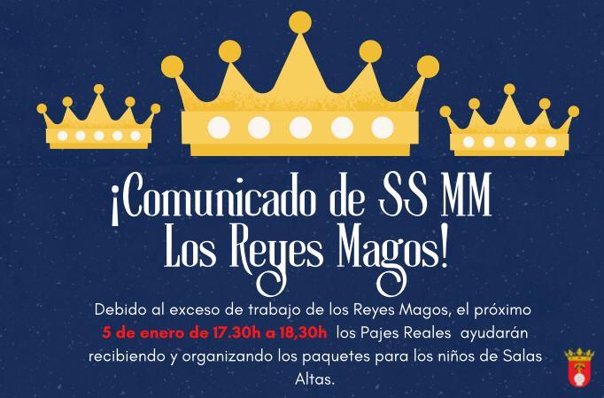 Imagen Importante. Comunicado de los Reyes Magos para las niñas y niños de Salas Altas