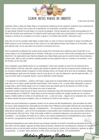 Imagen Carta de los Reyes Magos a los habitantes de Salas Altas