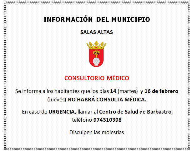 Imagen Consultorio Médico cerrado los día 14 y 16 de febrero