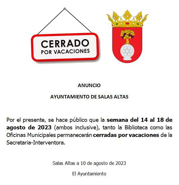 Imagen Ayuntamiento y Biblioteca cerradas por vacaciones