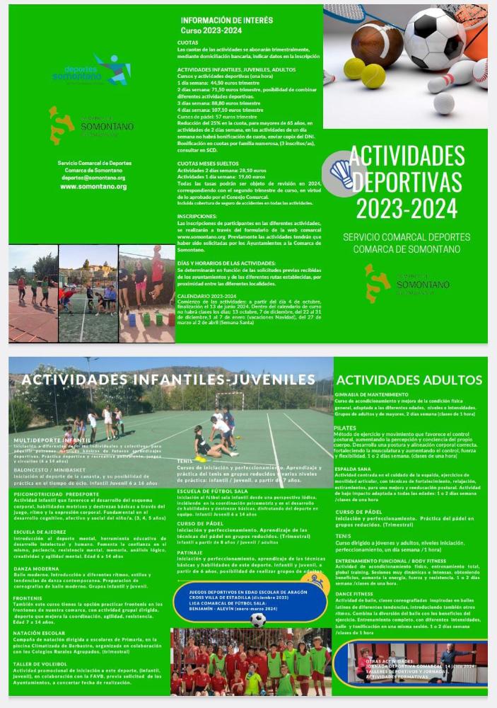 Imagen: Programación Actividades Deportivas 2023-2024-Comarca de Somontano. Abiertas las inscripciones.