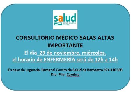 Imagen Cambio del horario ENFERMERÍA