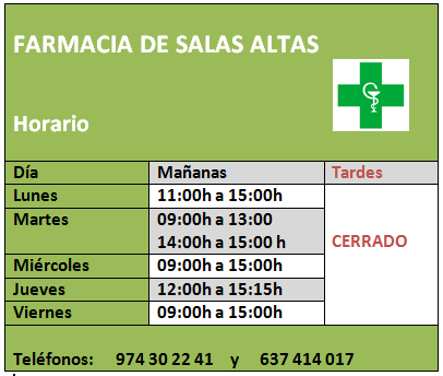 Imagen Horario de la farmacia en Salas Altas