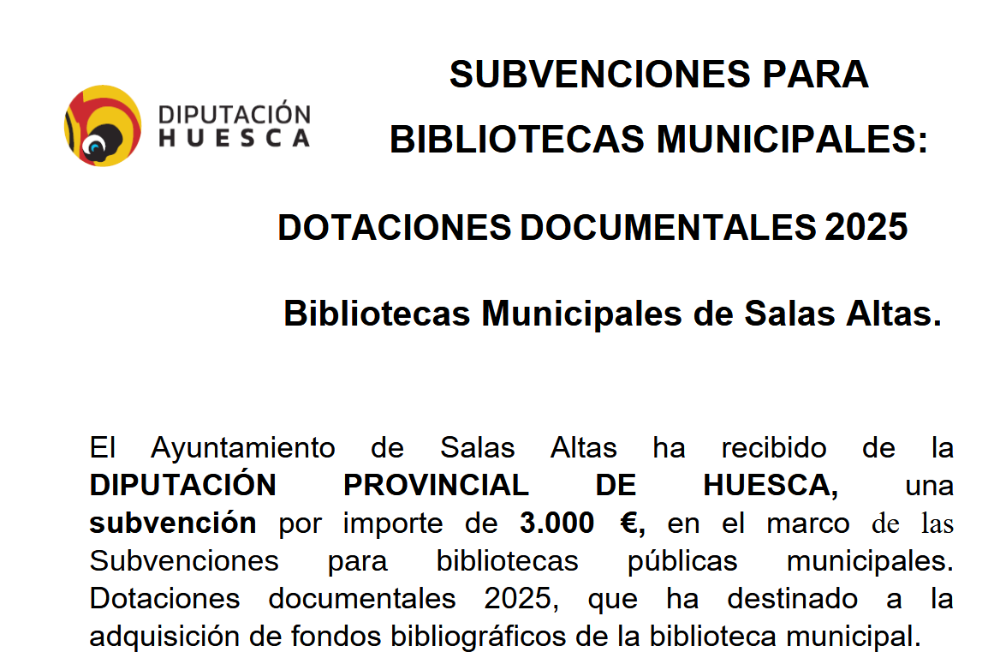 Imagen Salas Altas recibe 3000€ para la biblioteca municipal