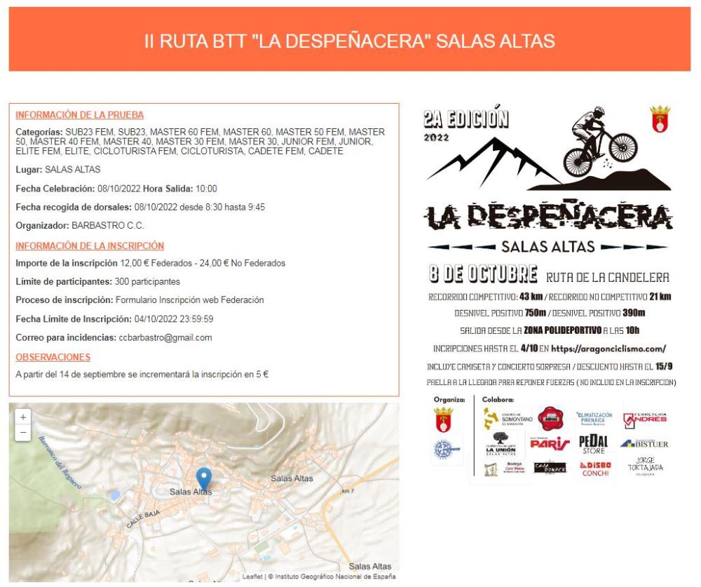 Imagen: Cartel y ficha técnica ruta BTT La Despeñacera en Salas Altas